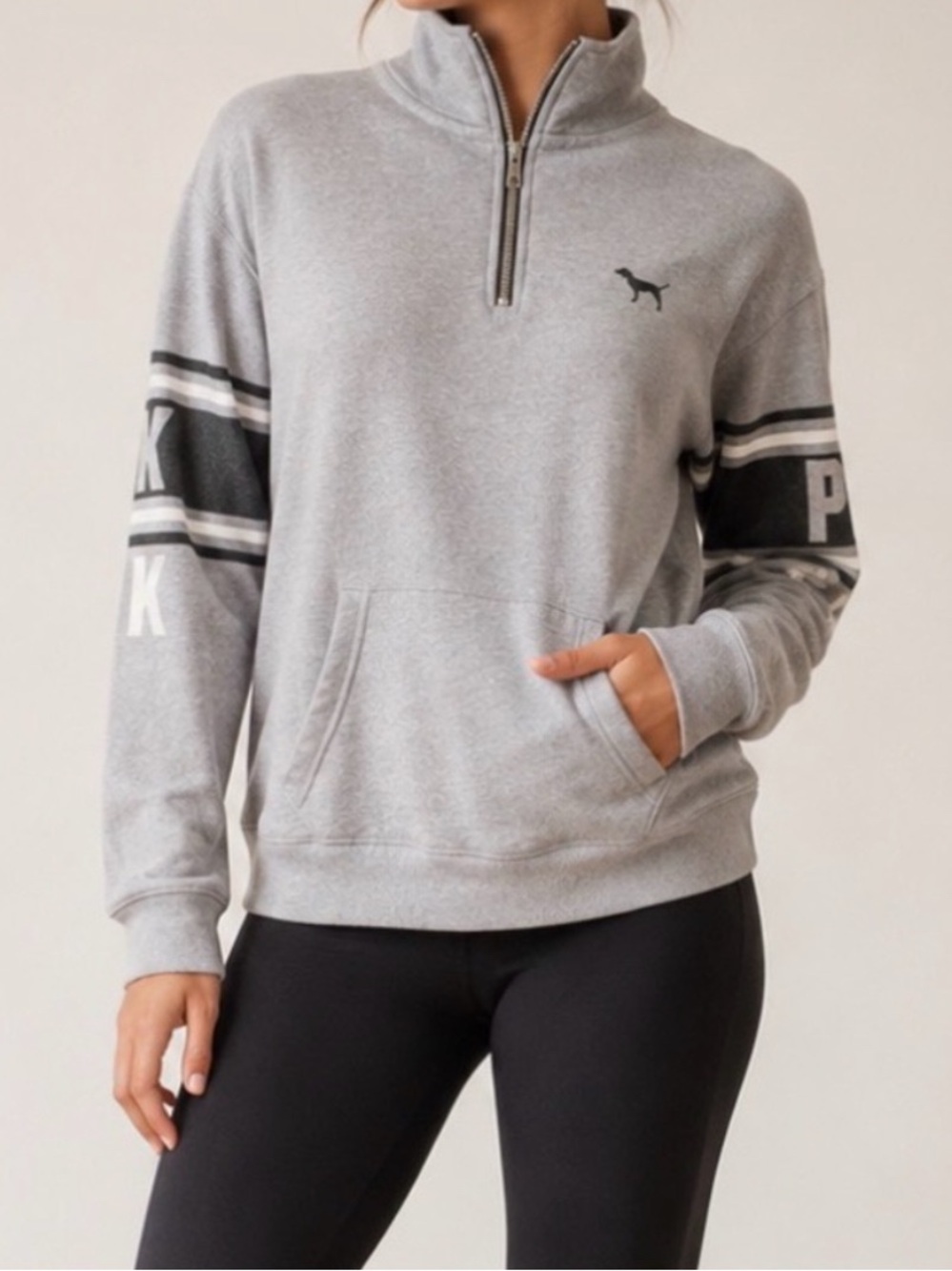 PINK Victoria’s Secret Gray Quarter Zip Pullover | Cozy Athletic Sweatshirt